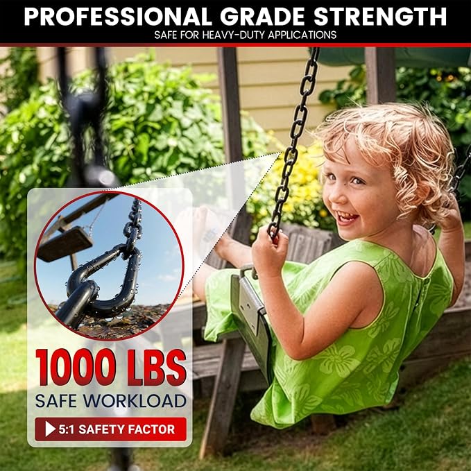 sprookber 1000LB Heavy Duty Hanging Swing Chain, 6mm Thick 304 Stainless Steel Hanging Chain with 4 Carabiners, 45" Hardware Kit for Hammock, Hanging Chair, Punching Bags, Tree, Indoor & Outdoor