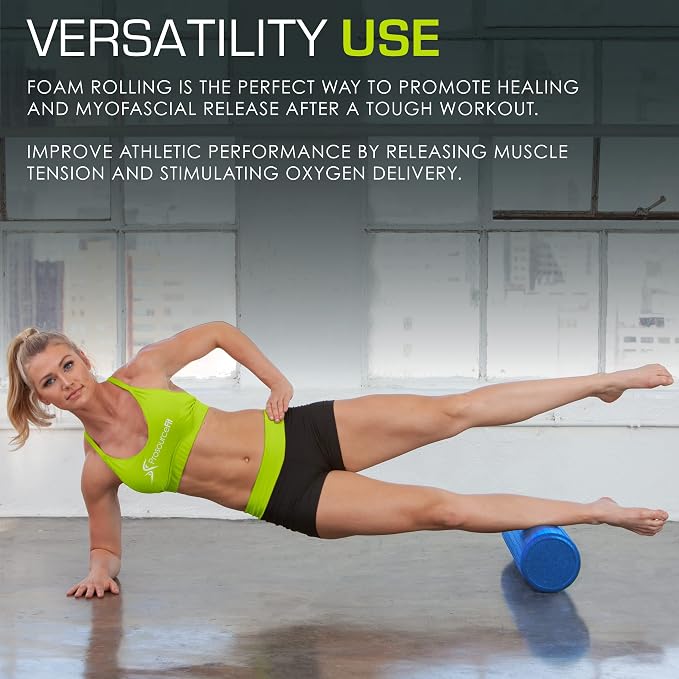 ProsourceFit High Density Foam Rollers 12 - inches long, Firm Full Body Athletic Massager for Back Stretching, Yoga, Pilates, Post Workout Trigger Point Release, Blue