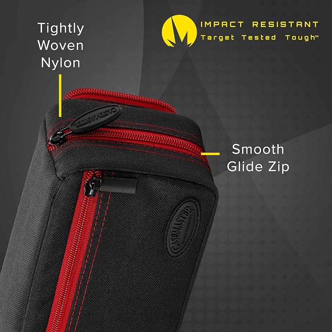 Casemaster Plazma Pro, 6 Dart Case for Soft and Steel Tip Darts, Features Large Front Mobile Device Pocket, Built-In Storage Tubes and Pockets for Flights, Tips, Shafts, and Personal Items