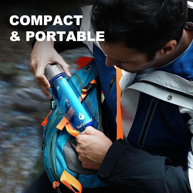 SurviMate Purified Water Bottle for Camping, Hiking, Backpacking and Travel, BPA Free with 5-Stage Intergrated Filter Straw