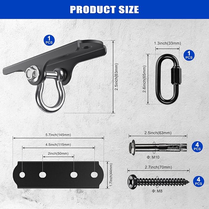Dolibest Heavy Duty Swing Hanger, Ceiling Mount Swing Hook,One-Piece Design Base, Swing Set Hardware for Punching Bag, Boxing, Hammock Chair, Yoga Swing, Porch Swing, Swing Seat (180° Rotation)