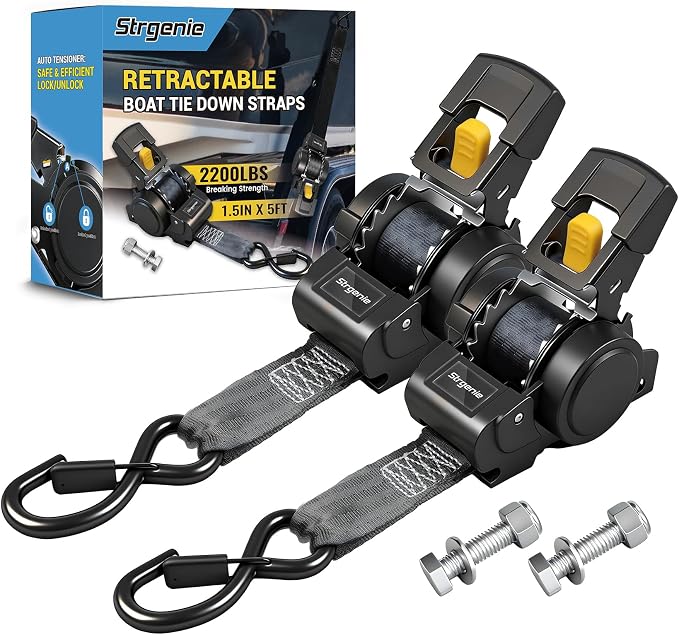 Boat Ratchet Straps Trailer Tie Down 1.5INx5FT Bolt on Retractable Ratchet Strap Transom Straps for Jetski Snowmobile ATV