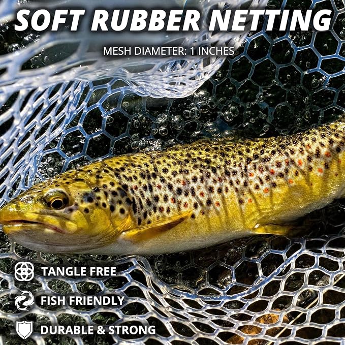 Long Collapsible Landing Net, Large Fishing Net with Telescoping Handle, Foldable, Extendable, Lightweight & Strong, Fish Net with Fish-Friendly Mesh for a Safe Release