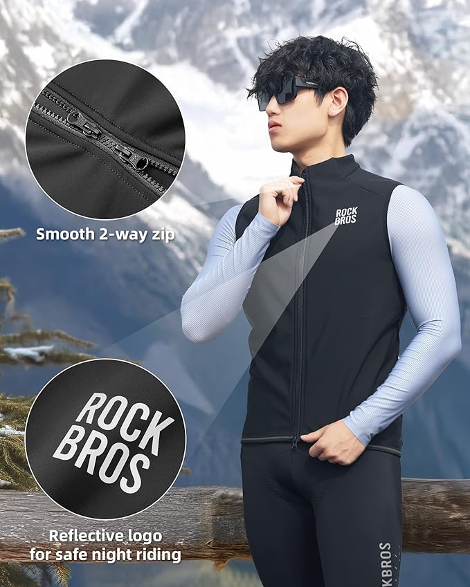 ROCKBROS Cycling Vest for Men Women Windproof Sleeveless Thermal Bike Vest Lightweight Shell Stretch Jacket for Running