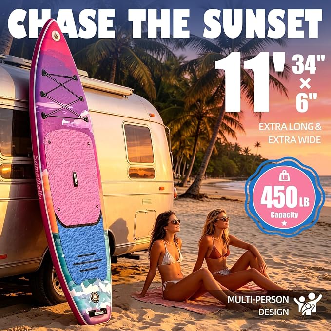 Inflatable Stand Up Paddle Board - Ultra Stable Wide Paddle Boards of All Skill Levels, Full-Color Gradient Design, Anti-Slip EVA Deck with Premium Accessories