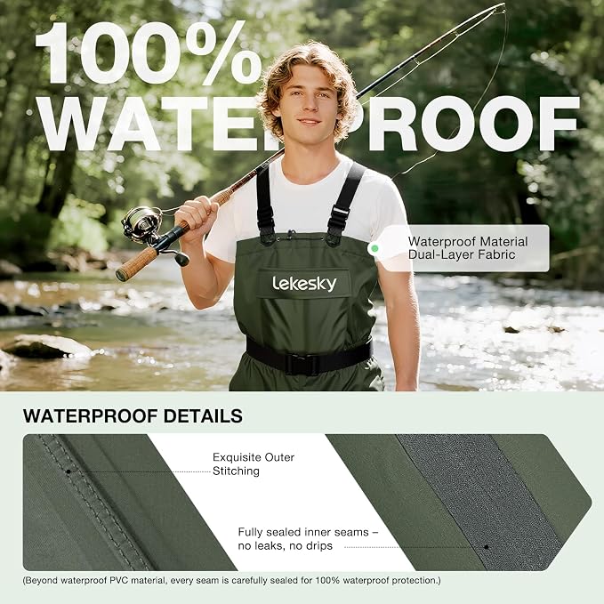 Lekesky Fly Fishing Chest Waders with Boots for Men Women, US Sizes 5–14,2-Ply Nylon/Pvc Waterproof Waders