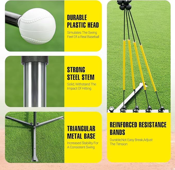 PLAYAPUT Baseball Swing Trainer with 4 Power Bands,Auto Reset Baseball Hitting Trainer,Softball Swing Trainer,Height Adjustable 31-47 inches Baseball Training Equipment Improve Power,Speed