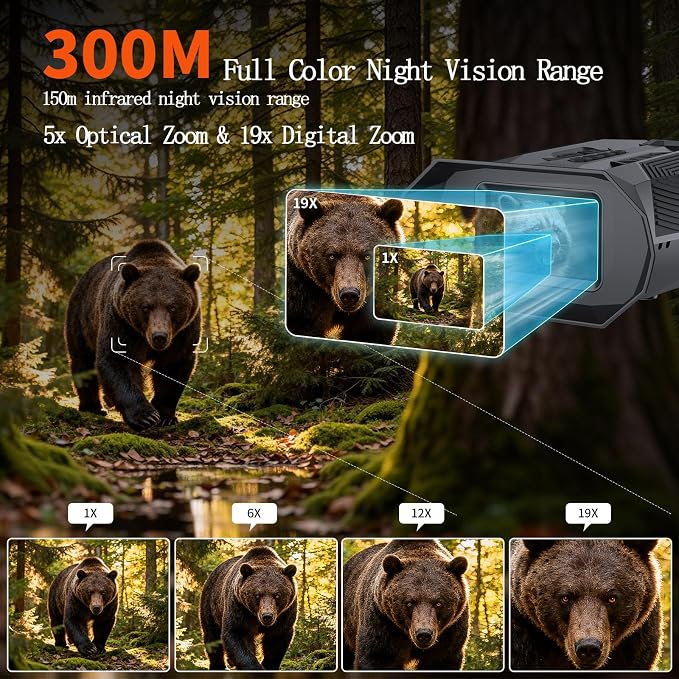 Night Vision Binoculars for Adults with Infrared | 20× Zoom Digital Night Vision Goggles with 4K Photos, 984ft Long Range, HD 3″ Screen, Rechargeable Battery – Best for Hunting, Wildlife, Surveillance