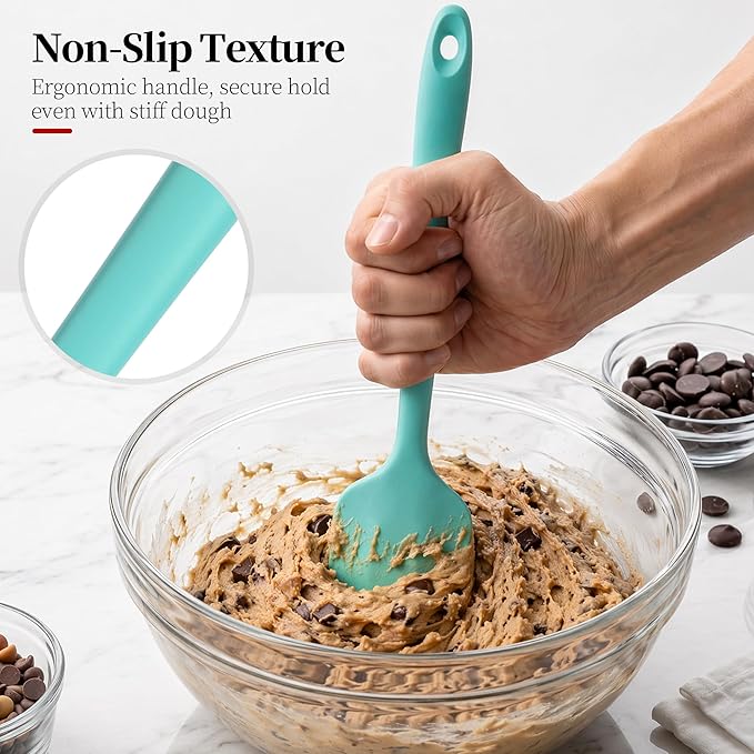 600ºF Heat Resistant Spatulas, High Heat Food Safe Semless Kitchen Silicone Scraper Set for Cooking Baking Mixing Scraping Stirring Nonstick Cookware Pan Bowl (3Pcs,Aqua Sky)