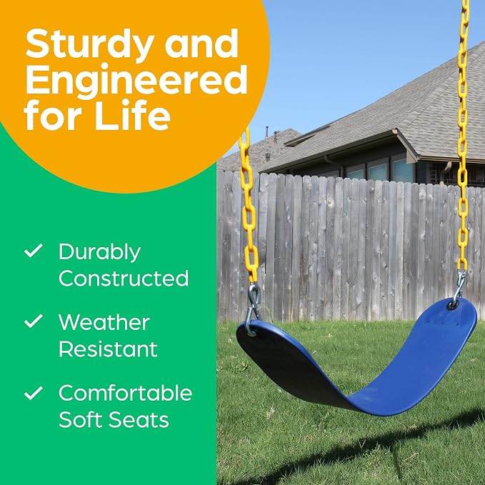 Jungle Gym Kingdom Swing for Outdoor Swing Set - Swing Seat Replacement Kit with Heavy Duty Chains - Backyard Swingset Playground Accessories for Kids - Blue, 2 Pack
