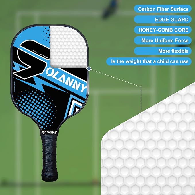 OLANNY Graphite Pickleball Paddles Set- Premium Rackets Fiber Face & Polymer Honeycomb Core Pickleball Set Includes Pickleball Paddles + Pickleball Balls+ Replacement Soft Grip + 1 Bag