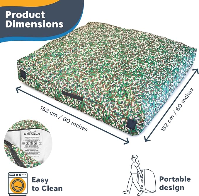 SaferBounce Crash Pad for Kids Sensory | Big 5Ft x 5Ft, 3Ft x 4Ft Or 3Ft x 3Ft | Autism Sensory Crash Mat for Jumping Play | Crashpad | Soft Foam Landing Pad | Giant Mat Pillow | Climbing, Gymnastics