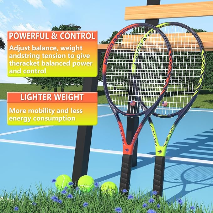 Pro Tennis Racket for Adults, 2 Player 27 inch Speed Tennis Racquet Acceptable for Beginner and Professional with 3 Tennis Balls, 2 Vibration Dampes, 2 Overgrips, Tennis Bag