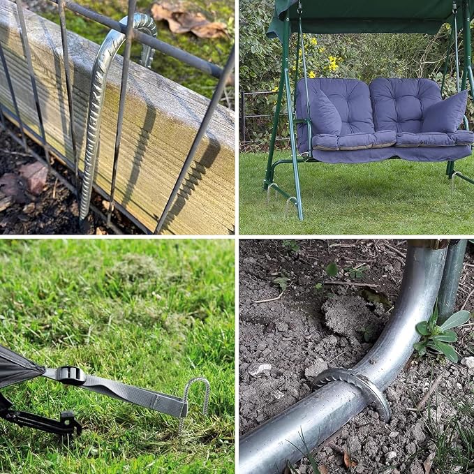 Rebar Stakes 16 Inch, Heavy Duty Galvanised Steel Rebar Ground Stakes, Fence Anchors, Ground Stakes with Hook, Ground Blind Stakes for Marquees, Gazebos, Tents, Trampolines, Camping