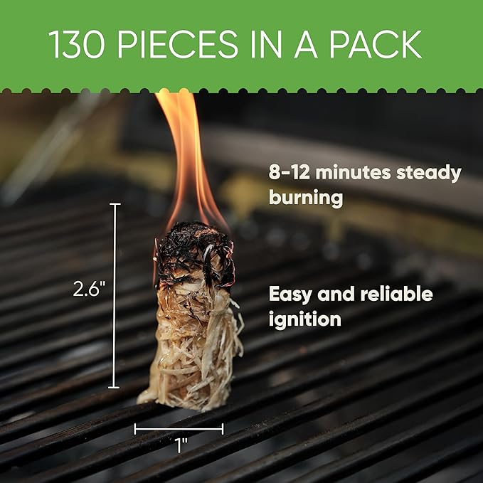 Inflame Fire Starters 130 pcs - Fire Starters for Campfires, Charcoal, Grill, BBQ, Fireplace, Chimney, Woodstove - Waterproof, Weather-Resistant - Natural Wood Starters