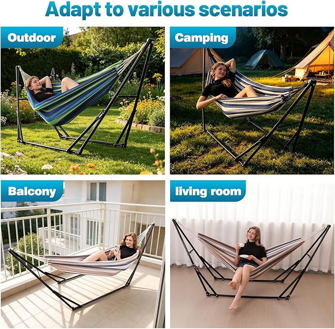 Hammock with Foldable Steel Stand,Frabic Tension Adjustable Indoor,Carrying Bag Included, 616 lbs Weight Capacity, Portable Suitable for Outside Garden Yard Outdoor Inhouse Yellow
