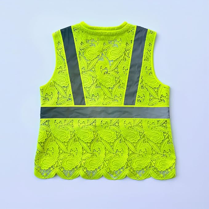 Lace-Mesh Safety Vest for Women & Men - Breathable, High Visibility Vest with Zipper & ANSI Class 2 Reflective Strips
