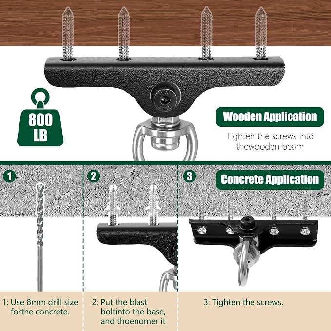Heavy Punching Bag Hanger | Wall/Ceiling Mount Hook with 180° / 360° Rotation | Wood Beam Holder for Boxing, Weight Training, Aerial Yoga Swing & Hammock