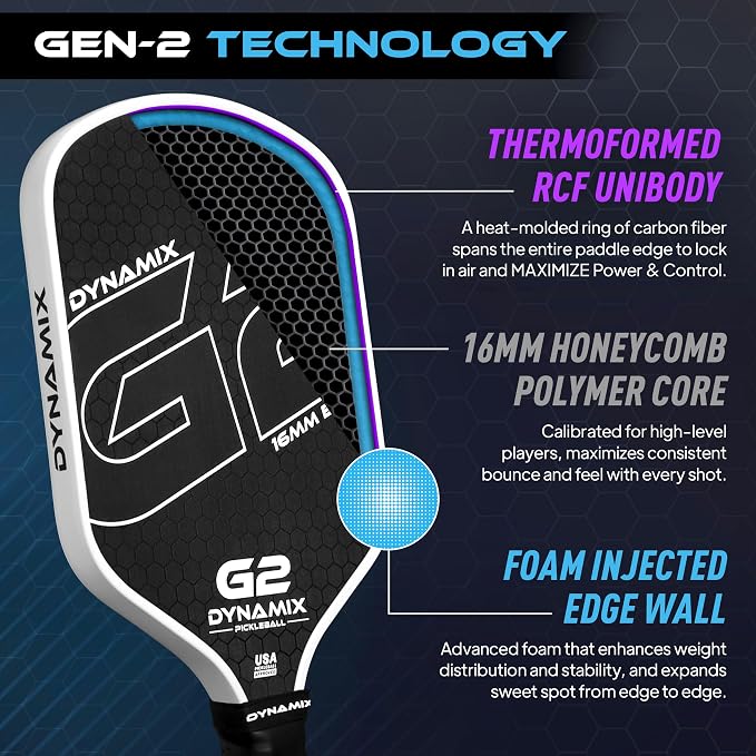 Carbon Fiber Pickleball Paddle 16mm G2, USAPA Approved Raw Carbon Gen2, Pro-Grade Thermoformed Pickleball Racket, Elite Pickle-Ball Paddle for Control, Power & Spin