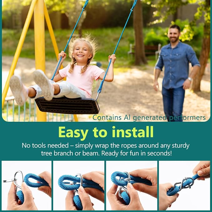 Adjustable Tree Swing Rope, Tree Swing Strap - Suitable for Outdoor Swings, Hammocks, and Amusement Parks Rope Extensions - Length (90.5") (2 Pieces of Biue 7.5FT)