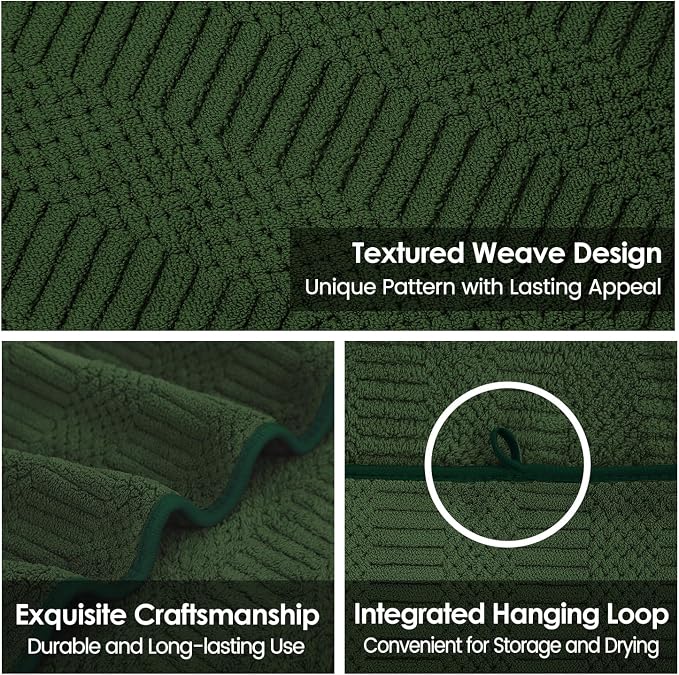 JML Microfiber Bath Towels Set of 4, Large Bathroom Towel for Adult, 30" x 60", Soft, Super Absorbent and Fast Drying, Use for Hair Wrap, Sport, Fitness, Yoga, Diamond Cross Grid Olive-Green