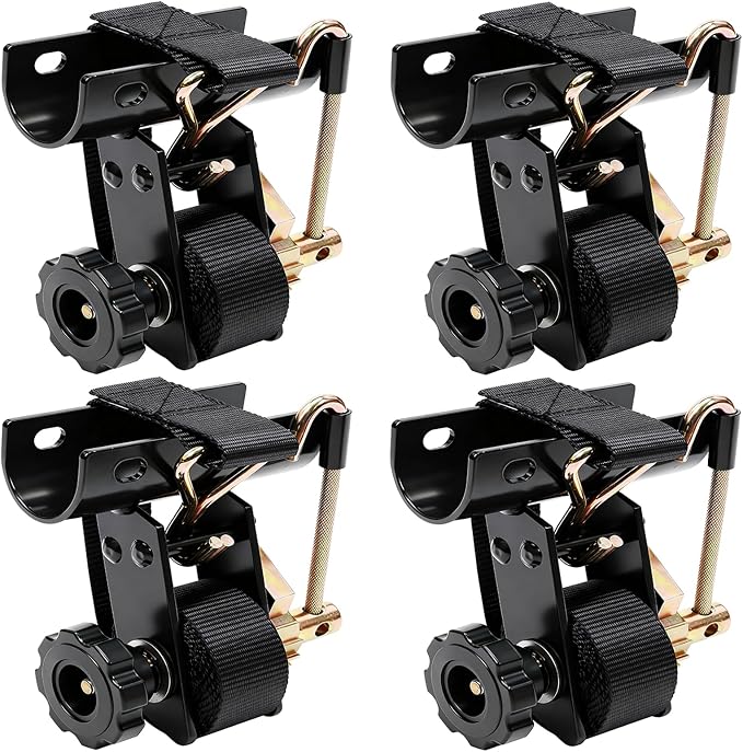 Black Rack Straps with J-Hook (4PK),1.5" x7.5' Ladder Rack Ratchet Straps, 2" Round Tube Mount, Perfect Ladder Rack Tie-Downs for Trailer Cargo Control