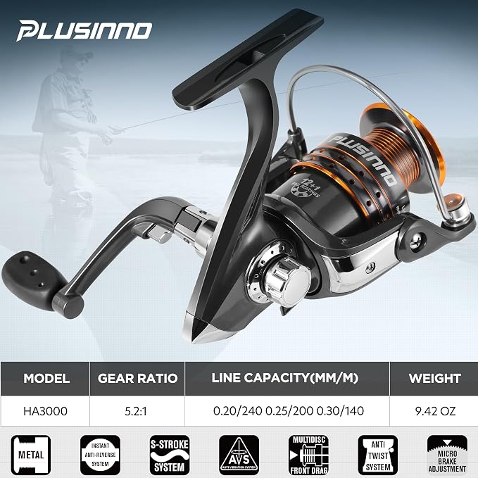 PLUSINNO Fishing Rod and Reel Combo Pole Gear Kit Telescopic Beginner | Portable All-in-One Fishing Equipment, with Freshwater Bass Trout Lures Kit Floating Net, with Carrying Case, Gifts for Men