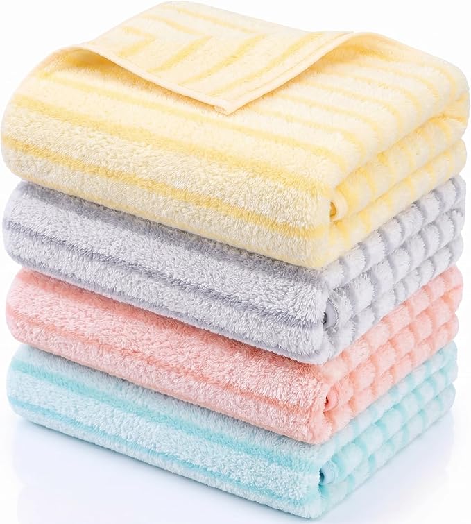 Mindsoft 4 Pcs Microfiber Stripe Bath Towels 27'' x 55'' Soft Highly Absorbent Shower Towels with Hang Loop Large Colorful Light Weight Bathroom Towel Sheet for Beach Travel Spa Gym Camp(Pastel)