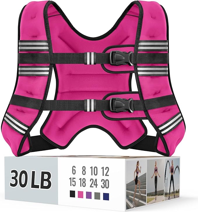 Zeerun Weighted Vest, 6lb/8lb/10lb/12lb/15lb/18lb/20lb/24lb/30lb for Men Women, Reflective Stripe Adjustable Buckle, Comfortable Durable Rucking Vest for Walking Running Strength Training