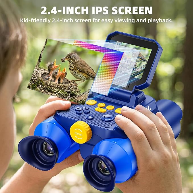 Binoculars for Kids with Night Vision, 2.4" IPS Screen Digital Binoculars with 20 Games & 8GB SD Card, 10X Optical Zoom, Rechargeable STEM Outdoor Toys Gifts for 4-12 Year Old Boys Girls