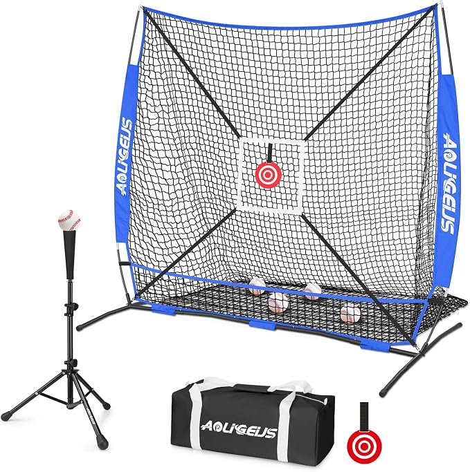 6'X6' Baseball Softball Practice Net,Pitching Net,Batting Net,with Bonus Strike Zone,Target and Bow Frame,for Hitting,Pitching,Catching