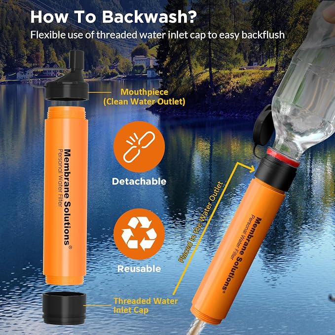 Membrane Solutions Squeezable Water Filtration System, Survival Water Purifier Kit, Portable Backpacking Gear Including Water Filter Straw and 23oz Collapsible Bottle for Hiking Camping Travel(4+6)
