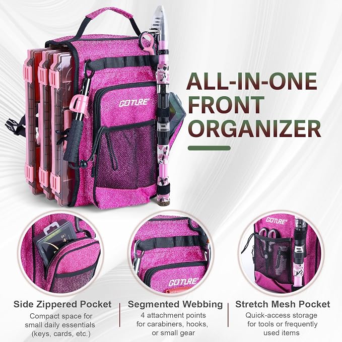 Goture Fishing Kits for Adult,Fishing Pole and Reel Combo, OpenSide Fishing Sling Tackle Storage Bag with 3 Tackle Boxes,Gift for Men
