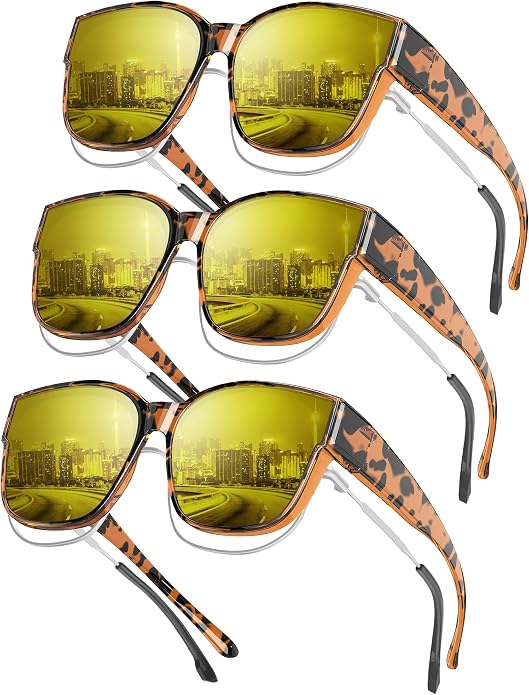 KALIYADI Night-Vision-Glasses Fit-Over-Glasses Wrap-Around Glasses: Anti Glare Night Driving Glasses for men women HD Lens