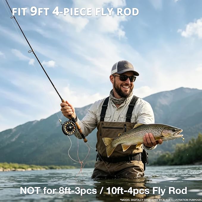 PEKREWS Fly Rod Case, 30.5 inch Fly Fishing Bag Fit 9' 4-Piece Fly Rod and Reel with Padded Reel Pouch, 2 Side Pockets, Portable Hard Travel Fishing Rod Case with Shoulder Strap, Pole Tube For Angler