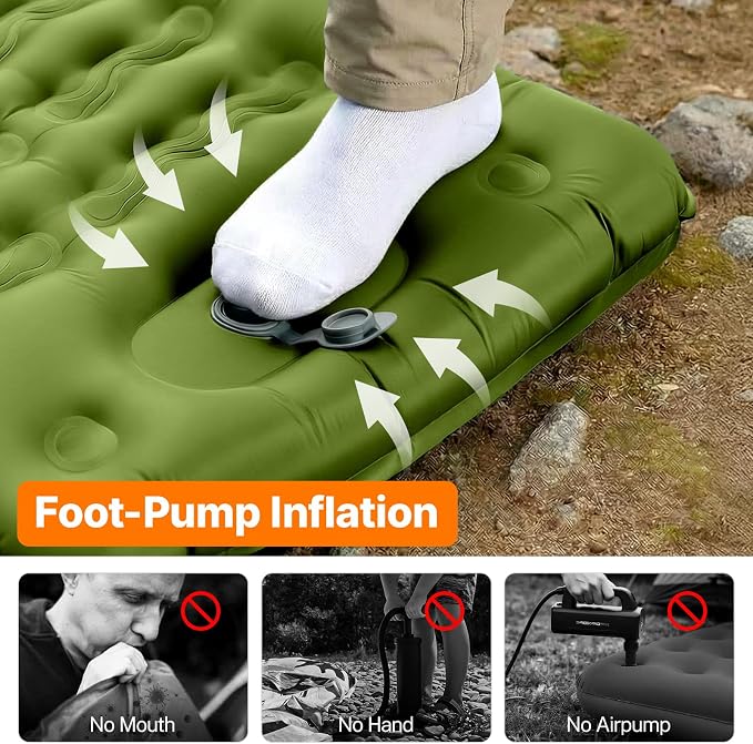OGERY Sleeping Pad, Ultralight Inflatable Sleeping Pad for Camping with Pillow Built-in Foot Pump, 6" Extra-Thick Reinforced Camping Mattress for Hiking, Backpacking, Tent