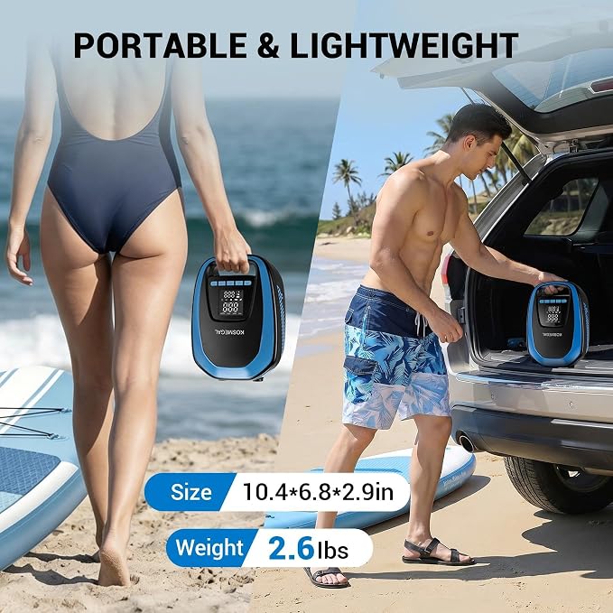 kosmegal Paddle Board Pump Electric Portable, SUP Pump for Paddleboard, 20PSI Air Compressor with Auto-Off, Deflation Function for Inflatables, Kayaks and Boats