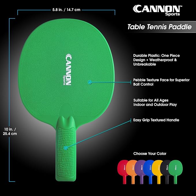 Cannon Sports Unbreakable Table Tennis Paddles - Waterproof & Weather Resistant Table Tennis Rackets for Indoor & Outdoor Use – Textured Easy Grip Handle – Multiple Color Options