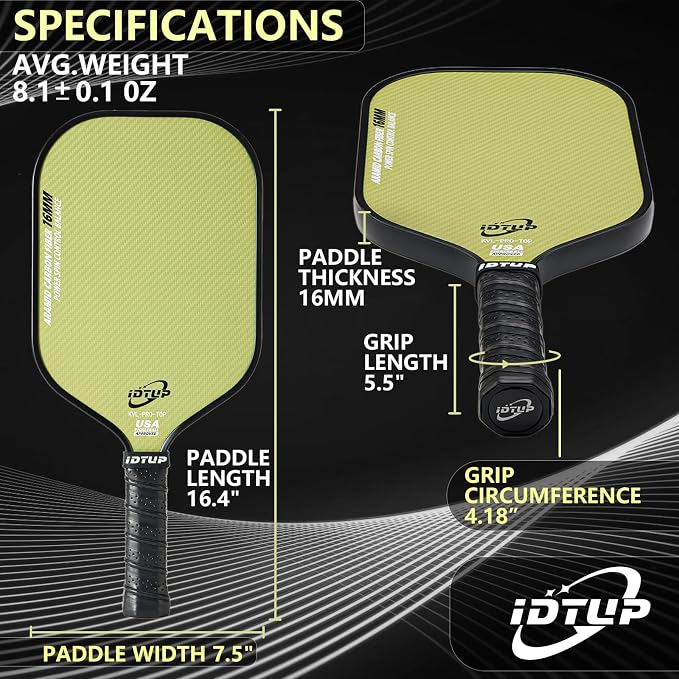 Pickleball Paddles,Pickleball Paddle,Carbon Fiber Pickle Ball Paddle-16MM,Hot Pressing Process Racket for Lightweight,Superior Control,Spin,Power and Consistency,USAPA Approved