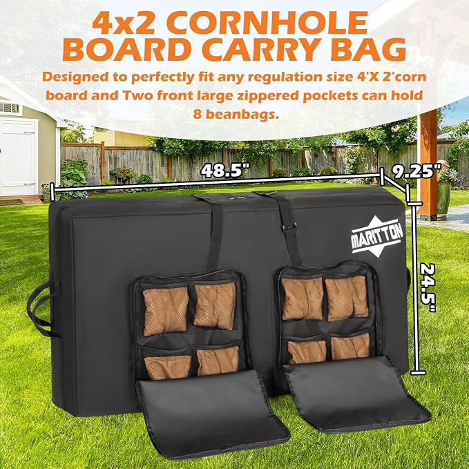 Cornhole Carrying Case Fits 4' x 2' Regulation Size Board with Protective Padded Foam and Two large pockets for Cornhole bags.