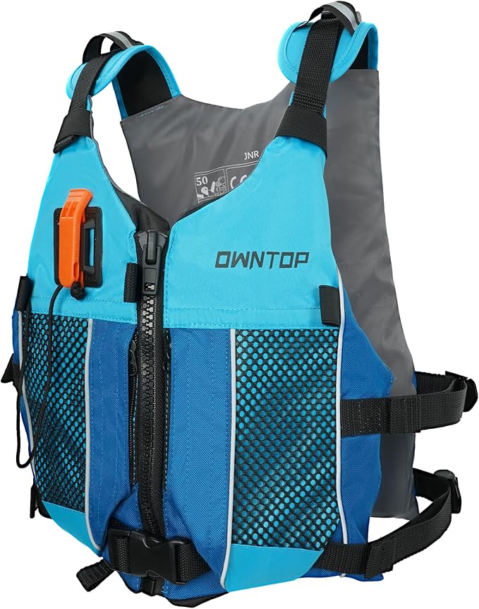 Owntop Swim Jacket Adult Youth | Hydration Pack | Dual Mesh Pockets | Attached Whistle | Ultra-Thin for Freer Movement | Kayak, Boating, Fishing, All Watersports