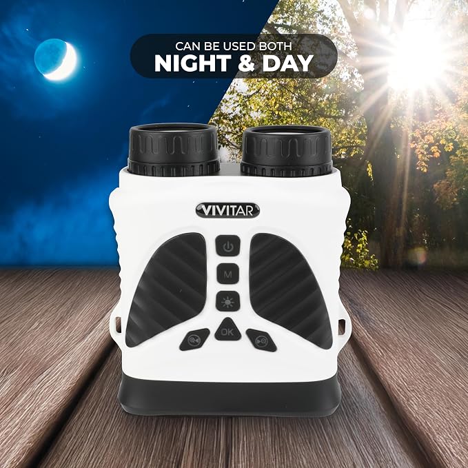 Vivitar - Digital Camera Binocular, 16MP High-Resolution Photos, Full QHD 2.7K Video, Day & Night Use, Compact Design, Soft Rubber Drop-Resistant Red Body, for Sports, Travel & Outdoors (White)