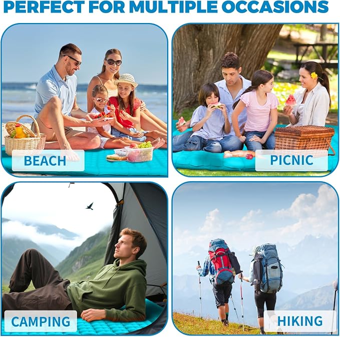 Double Sleeping Pad for Camping, Extra Thickness Inflatable Sleeping Mat with Pillow Built-in Pump, Inflatable & Compact Camping Hiking Traveling