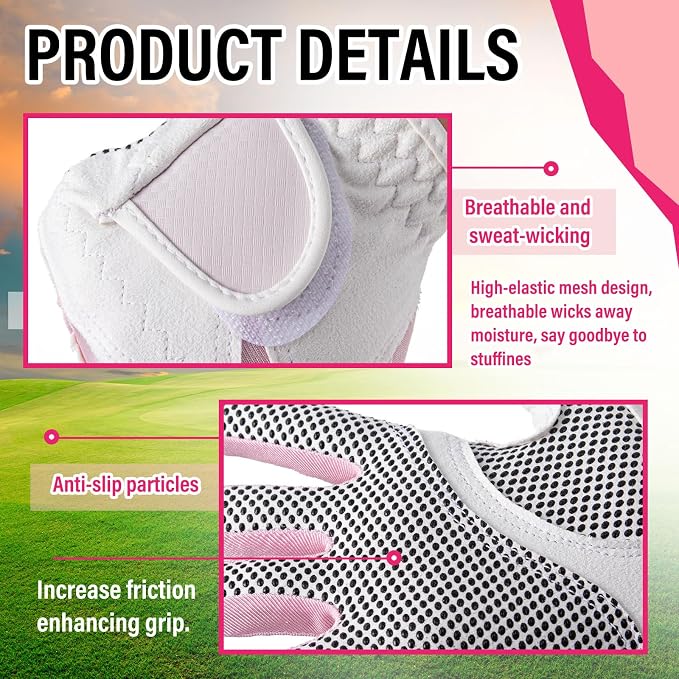 14 Pcs Pink Golf Accessories Set for Women, Golf Glove (fits 6.5 to 6.7" Hand, M/L), Microfiber Towel, Ball Bag with Clip, Tees, Magnetic Ball Marker, Divot Tool & Club Cleaning Brush