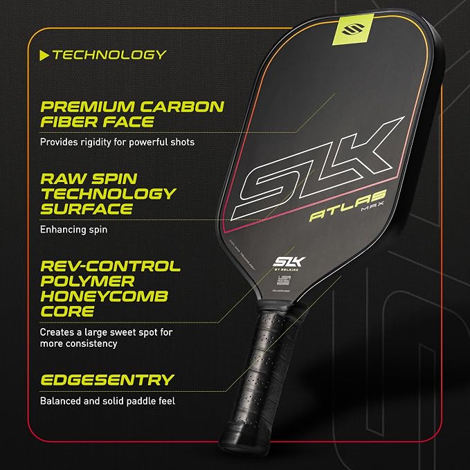 Selkirk Sport Atlas Raw Carbon Fiber Pickleball Paddles | Midweight Pickleball Paddle with Polymer Honeycomb Core | USAPA Approved Carbon Fiber Face for Spin and Control