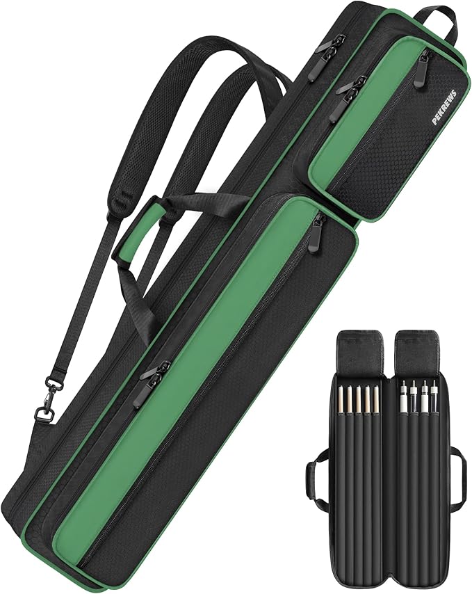 PEKREWS 4x5 Soft Cue Bag Green & 4x4 Hard Pool Cue Case Black Set