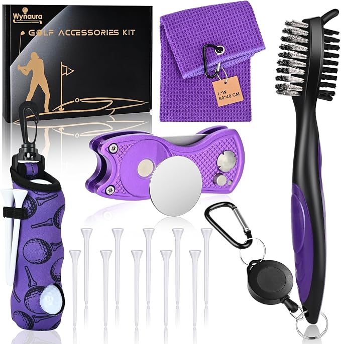 15 Pcs Golf Accessories Kit, Includes Cleaner Brush Towel Tees Golf Ball Bag with Hook Divot Tool with Ball Marker, Golf Essentials Kit for Women Man Gifts