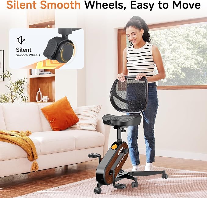 HitGo Office Exercise Bike Desk Chair,330 lbs Heavy Duty Under Desk Bike with 9-Level Height Adjustable Seat 24.4"-33.8",8-Level Resistance & Rolling Wheels,Quiet Fitness Chair for Home Office