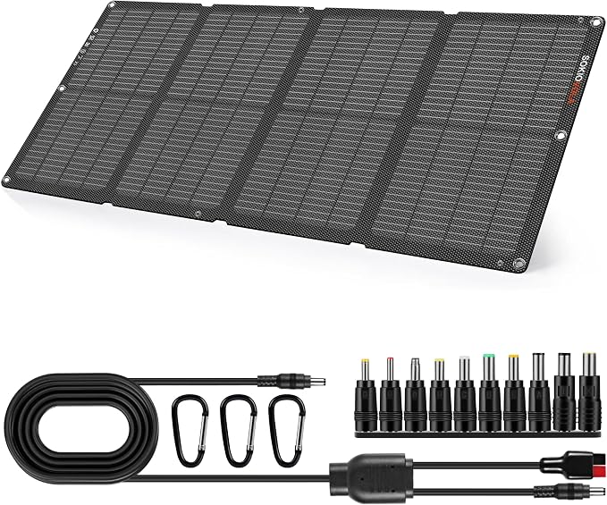 SOKIOVOLA 60W Portable Solar Panels NextGen Foldable Solar Panel Charger Kit 25% Efficiency with DC USB-C USB-A Output ETFE IP68 Waterproof Solar Panel for Travel Outdoor Camping RV Trip