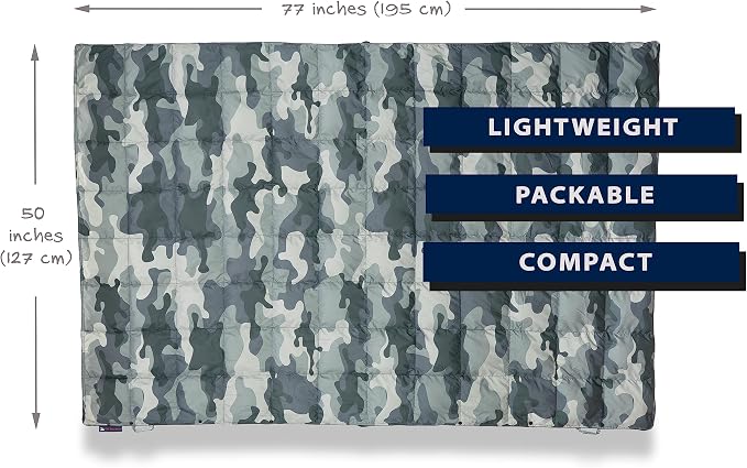 Get Out Gear Down Camping Blanket - Puffy, Packable, Lightweight and Warm | Ideal for Outdoors, Travel, Stadium, Festivals, Beach, Hammock | 650 Fill Power Water-Resistant Backpacking Quilt